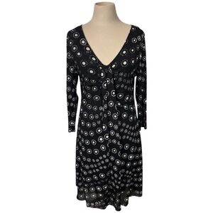 Vintage Chaus Black White Polka Dot V Neck Long Sleeve Mesh Dress M Whimsigoth